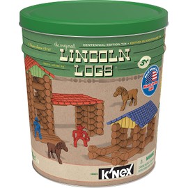 LINCOLN LOGS-Centennial Edition Tin -150+ Pieces-Real Wood-Ages 3+-Best Retro Building Gift Set for Boys/Girls-Creative Construction Engineering-Top Blocks Kit-Preschool Education Toy