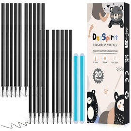 DazSpirit Pack of 20 Erasable Refills - Compatible with Legami, 0.7 mm Pens, Erasable Gel Pen Refill, Erasable Pen Refills, Gift Idea for School, Office, Children & Teachers (Black)