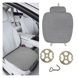 Car Seat Cover, Comfortable Linen Automotive Front Seats Protective Mat pad, Anti-Slip Vehicle Bottom Seats Cushion with Storage Pocket, Universal Auto Interior Accessories for Sedan Truck (Gray, 1PC)
