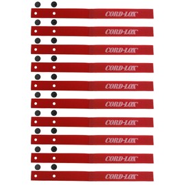 Cord-Lox Rivet Series Cable Ties - Reusable Hook and Loop Straps, Cable and Cord Management for Musicians, Pro Audio/Video Technicians, Fabricated in USA (Red, 12 x 1 Inch, 10 Pack)
