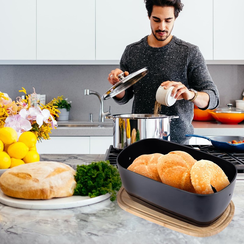 ECWAY Bread Box for Kitchen Countertop - Bamboo Fiber Bread