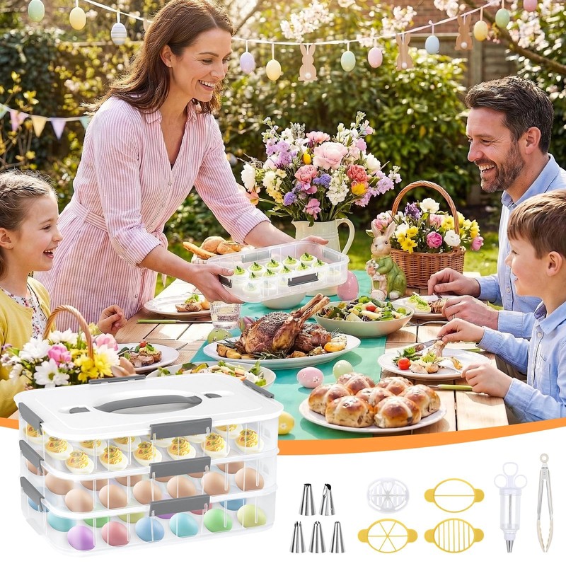 2-Layer Deviled Egg Containers with Lid for 36 Eggs
