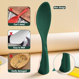 FireKylin Rice Paddle, Silicone Standing Rice Spatula with Non Stick Rice Spoon Paddle Heat Resistant Rice Cooker Spoon, Serving Spoon for Rice(Rich Green)