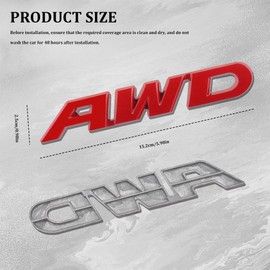 QZTYTY AWD Emblem Sticker, Car Exterior Emblems Badge, 3D Metal Tailgate Side Sticker Badge, Car Decoration Accessories Self Adhesive Logo Emblem Fit for Trunk Tailgate Fender (AWD, Red)