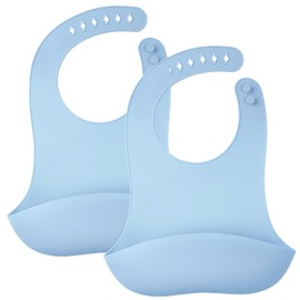 Mombella Baby Bibs, Silicone Bibs For Babies 6 Months Up With Adjustable Neck Strap 6 M+, Waterproof Soft Toddler Bibs For Boys Eating, Non-Toxic Feeding Bib Essentials, Blue, 2 Pack