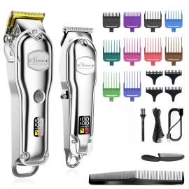 Hatteker Hair Clippers for Men Waterproof Cordless Barber Clippers for Hair Cutting Kit with T-Blade Trimmer Beard Trimmercolor: Silver, plug type: Usb