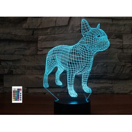 SUPERRUIDALONG 3D Französische Bulldogge Fernbedienung 16 Farben Nachtlichter Illusion Acryl LED Tisch Nachttisch Lampe Kinder Schlafzimmer Schreibtisch Dekor Geburtstag Geschenke Spielzeug für Kinder