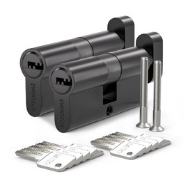 Bwintech Keyed Alike 30T/30 mm Euro Brass Cylinder, 60 mm Key/Key Cylinder Lock with 5 Horizontal Brass Keys, Anti Picking, Anti Drilling, Anti Bumping, Black Surface