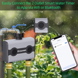 WiFi Sprinkler Timer 2 Outlet Water Timer with Rain Delay APP Control via 2.4Ghz WiFi and Bluetooth Outdoor Watering Automate Water & Sprinkler Schedules for Garden