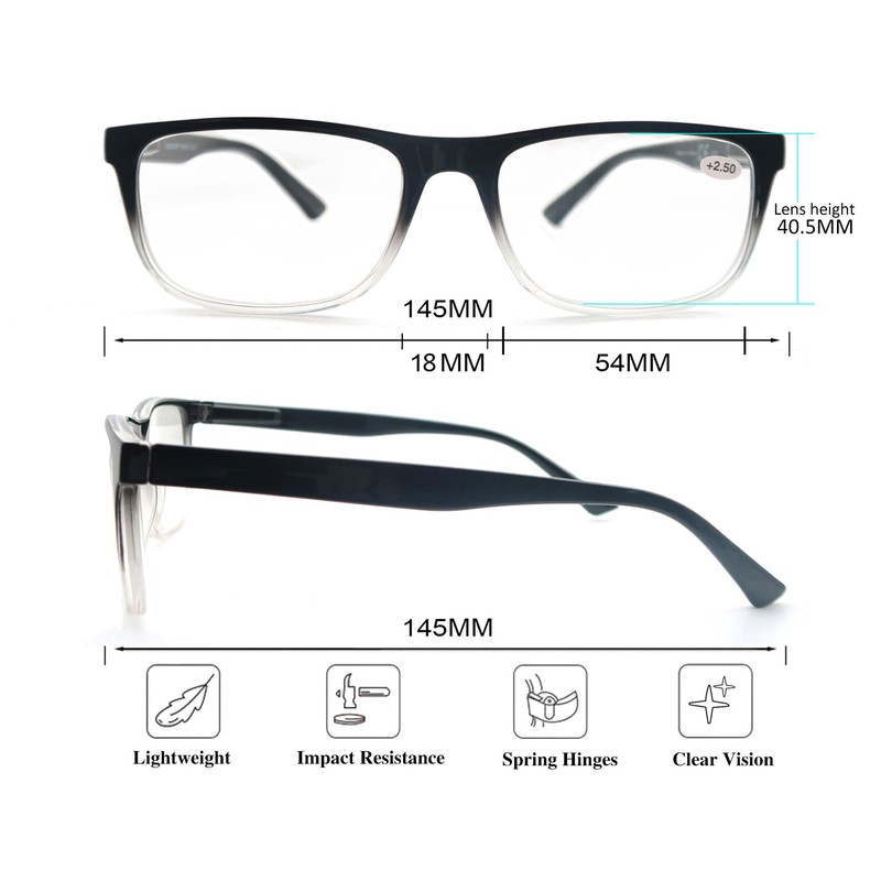 OLOMEE Large Reading Glasses Mens Oversized Wide Readers 2.25 Lightweight