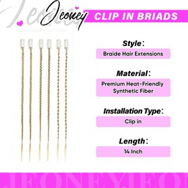 6PCS Braided Hair Extensions, 14 Inch Clip in Synthetic Braid Hairpieces, Women's Braid Hair Extensions, Ideal for Daily Wear(Medium Blonde with Pale Highlights, 14 Inch)