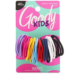 Goody Ouchless Medium Hair Elastics 2mm, 40 Count (Assorted colors)