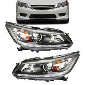 munirater 1 Pair Headlights for 2013 2014 2015 Accord Sedan Headlamp DRL Halogen Black Driver and Passenger Side RH&LH