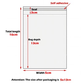 Zydiwo Pack of 200 Transparent Cellophane Bags Sticker Bag Small Plastic Bag OPP for Confetti Jewellery Gift Doll (5 x 16 cm)