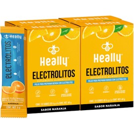 Electrolitos en Polvo Sin Azúcar, Magnesio, Potasio, Sodio, HEALLY 40 Sobres, Vitamina C, Hidratación Rápida, Sabor Naranja, Vegano, Natural