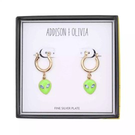 Allison & Olivia Gold Over Fine Silver Plate Alien Head Rhinestone Earrings #BX002
