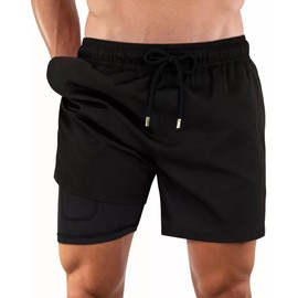LEU LEU Short Playa Hombre, Shorts Derportivo para Playa Natación Piscina Correr Secado Rápido con Forro, Short Traje de Baño Hombre Bañadores (MX/US, Alfa, 3X-Grande, Regular, Regular, A46)