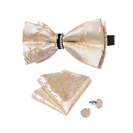 DiBanGu Champagne Bow Ties for Men Tuxedo Pre-tied Bow Tie and Pocket Square Cufflink Set with Gift Box