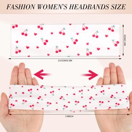 obeoby Floral Stripe Headbands for Music Festival Outfits, Cherry Hairbands for Teen Girls Daily Outfit Gatherings Non Slip Cotton Fashion Hair Bands