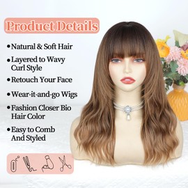 Layered Brown Blonde 4x4 Realistic Scalp Wig with Bangs for Women