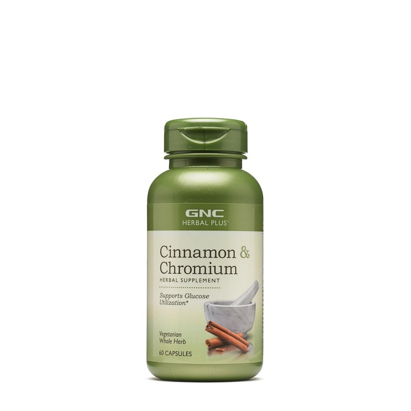 GNC Herbal Plus Cinnamon & Chromium Supplement, Vegetarian, Supports Glucose