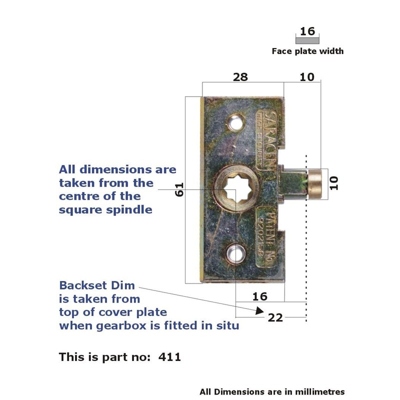 Saracen SC1 Roller Latch Gear Box 22mm Backset Upvc Window