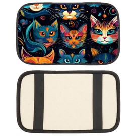 Auto Center Console Mat, Universal Waterproof Armrest Seat Box Cover, Customized Armrest Cover Arm Rest Covering for Car - Cat Heads
