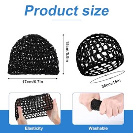 Shower Caps Hair Nets for Sleeping,Crochet Mesh Wrap Caps for Silk Press, Curly Hair & Wig Protection,Soft Reusable Bonnets for Women, Lift Strap Weaving Sew For Women Ballet (2, black)
