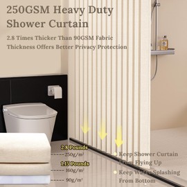 South to East Waterproof Shower Curtain, Heavy Duty Magnetic Folding Linen Shower Curtain, Non-Toxic, 72x72 Magnetic Fabric Bathroom Curtain Sets, Beige