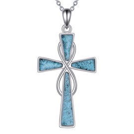 YONFQE Infinity Cross Necklace 925 Sterling Silver Cross Pendant Turquoise Jewellery Christian Gifts for Women