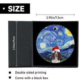 Springer Spaniel Christmas Ornaments 2024-Funny Santa Hat Dog Round Ceramics Ornament Porcelain Christmas Tree Ornament for a Dog Lover 3" Pet Gifts with Box