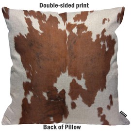 HGOD DESIGNS Cowhide Cushion Cover,Farm Animal Brown Cowhide Print Cow Throw Pillow Case Home Decorative for Men/Women Living Room Bedroom Sofa Chair 18X18 Inch Pillowcase 45X45cm