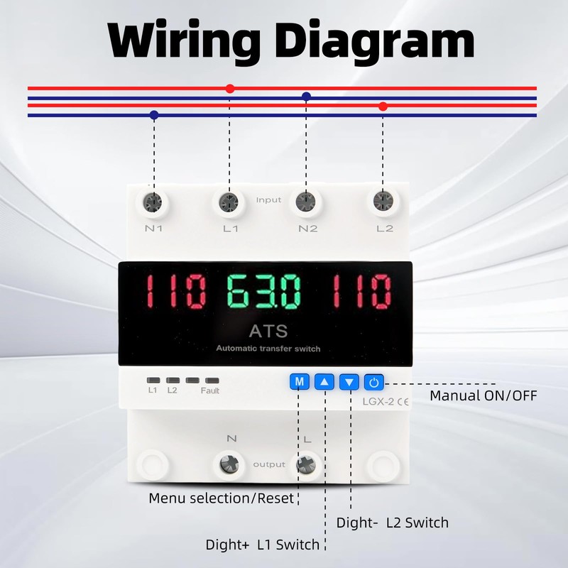 63A 2P Dual Power Automatic Transfer Switch 110V Adjustable Emergency