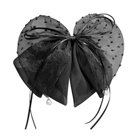 FOXNOV Hair Clip Large Hair Claw Hair Clip Black Tulle Ribbon with Pearl Elegant Style