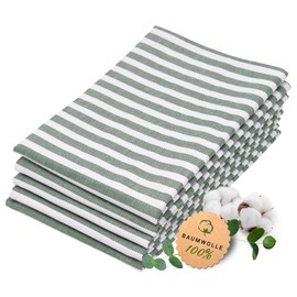 Zollner 310 Tea Towels, Striped, 50 x 70 cm, Set of 5, dark green, 50 x 70 cm