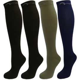 4 Pair Medium Extra Soft Assorted Compression Socks, Moderate/Medium Graduated Compression 15-20 mmHg, For Men and Women. Nurses, Running, Travel & Flight Knee-High. 1 Navy, 1 Khaki, 2 Black