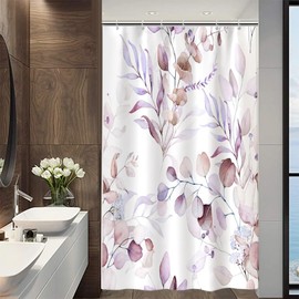 Uiiooazy Eucalyptus Shower Curtain, Violet Leaves Plants, Textile Shower Curtain, Anti-Mould, Waterproof, Polyester Fabric, Washable, Opaque, Bathroom Curtain with Hooks, 120 x 200 cm