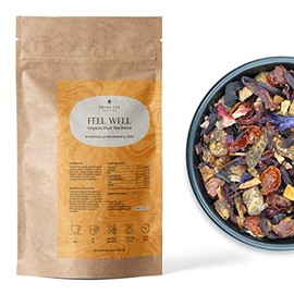 Prime Tea Feel Well - Exquisite Fruit Tisane, Premium Organic Loose Leaf, Delicious Herbal Tea Mix, Natural & Vegan, Caffeine-Free, Perfect for Hot & Iced Tea Enjoyment - 4 Ounce