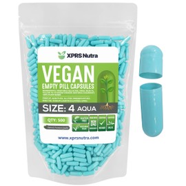 XPRS Nutra Cápsulas vacías tamaño 4, 500 cápsulas pequeñas vacías veganas – Cápsulas expresas vegetarianas vacías – Cápsulas de píldoras vacías vegetarianas – Relleno de cápsula vegetal DIY – Cápsulas de píldora vegetariana (agua)