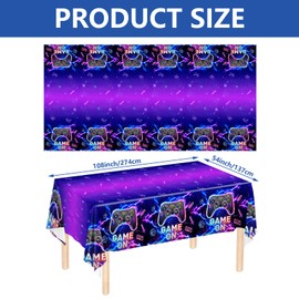 Detanpoly 3pcs Video Game Party Tablecloth Game on Birthday Party Table Cover Neon Video Gaming Birthday Plastic Disposable Table Cloth for Boys Girls Gamer 54 x 108 inch