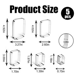5PCS Rounded Rectangle Cookie Cutter Stainless Steel Rectangle Cookie Mold Biscuit Molds Pastry Molds Fondant Cutter Set (5 Inch 4 Inch 3 Inch 2 Inch 1 Inch)