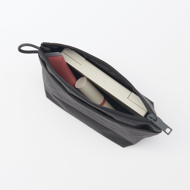 MUJI 84473876 Wrinkle Nylon Pouch with Gusset, Dark Gray, S,
