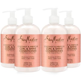 SheaMoisture Curl Shine Silicone Free Conditioner 4 Count for Curly Hair Coconut Hibiscus Moisturize & Define 13oz