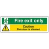 VSafety Fire Exit Only/Door Alarmed Sign - Landscape - 300mm