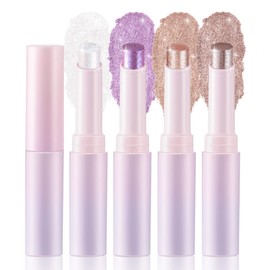 4PCS Crystal Jelly Eyeshadow Stick Set, Glitter Eyeshadow Glaze Stick Shimmer Sparkly Eye Shadow Highlighter Long Lasting Easy to Blend