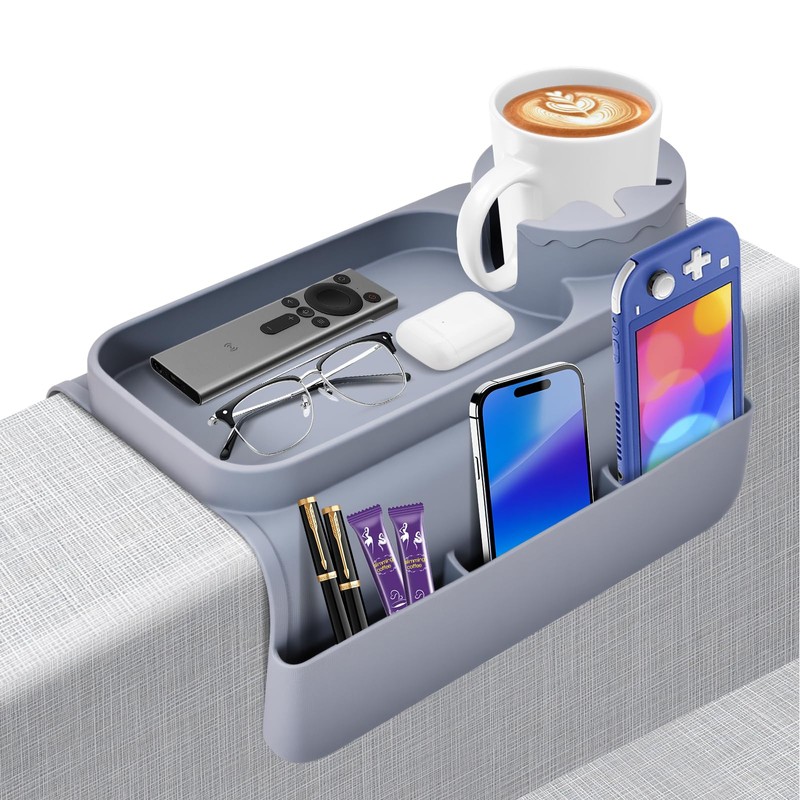Wkyqes Couch Cup Holder Tray - Wide (6"+) ， Silicone
