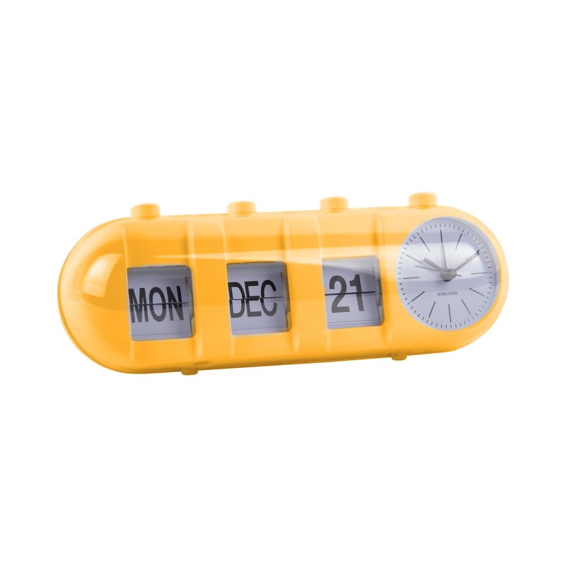 Karlsson Alarm Clock Retro Tube Calendar Flip Bright Yellow