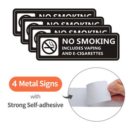 No Smoking Signs for Home and Business, (4 PACK) Self-adhesive No Vaping Sign, 9 x 3 Inch Rust Free Aluminum Warning Signage for Indoor Outdoor Use (Black White)