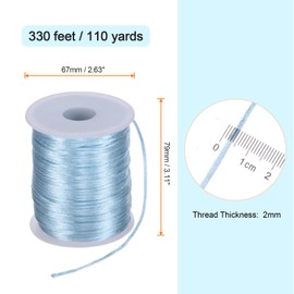 HARFINGTON Satin Nylon Cord String 2mm 330 Feet Silky Smooth Bracelets String for Macrame Kumihimo Chinese Knot Necklaces Beading Jewelry Making, Sky Blue