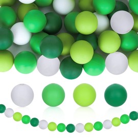 Whaline 100Pcs Summer Sage Green Silicone Beads 15mm Round Shaped Silicone Loose Beads Mixed Green White Spacer Beads for Summer DIY Crafts Necklace Bracelet Jewelry Keychain Making Home Decor
